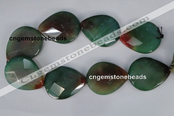 CAG1073 15.5 inches 40*50mm faceted flat teardrop rainbow agate beads