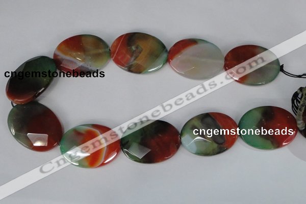 CAG1078 15.5 inches 30*40mm faceted oval rainbow agate beads