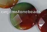 CAG1082 15.5 inches 35mm faceted coin rainbow agate beads