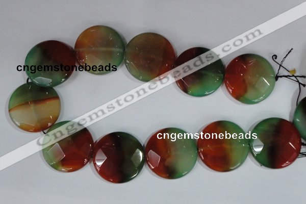 CAG1082 15.5 inches 35mm faceted coin rainbow agate beads