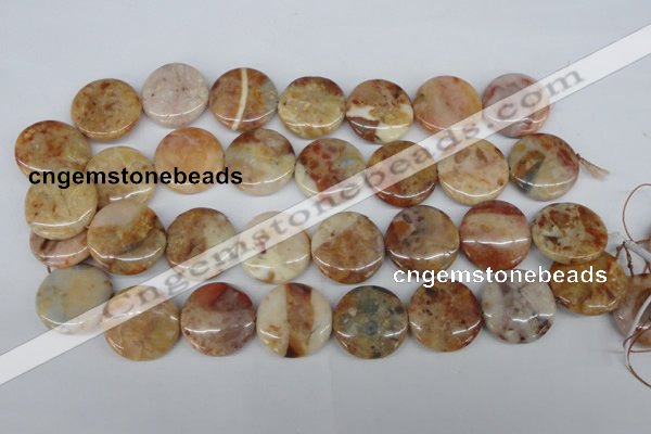 CAG1091 15.5 inches 25mm flat round Morocco agate beads wholesale