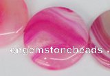 CAG1172 15.5 inches 30mm flat round line agate gemstone beads