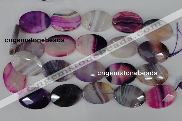 CAG1192 15.5 inches 25*35mm faceted oval line agate gemstone beads