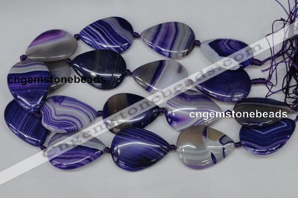 CAG1245 15.5 inches 30*40mm flat teardrop line agate gemstone beads