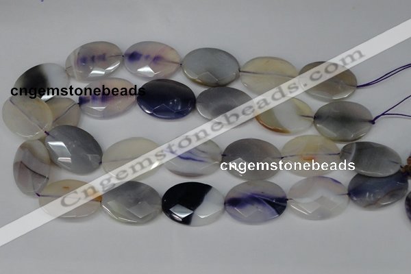 CAG1258 15.5 inches 20*30mm faceted oval line agate gemstone beads