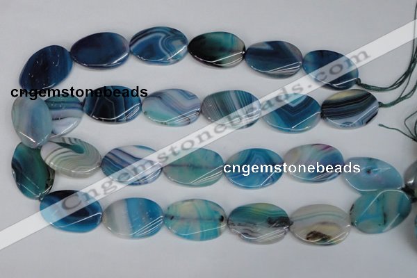 CAG1295 15.5 inches 20*30mm twisted oval line agate gemstone beads