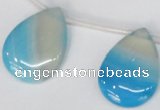 CAG1300 Top-drilled 22*30mm flat teardrop line agate gemstone beads