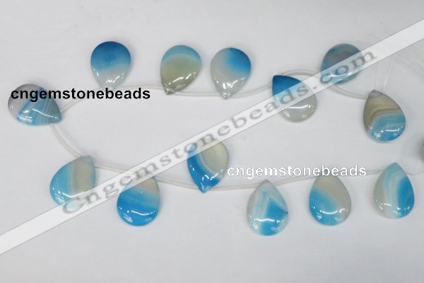 CAG1300 Top-drilled 22*30mm flat teardrop line agate gemstone beads