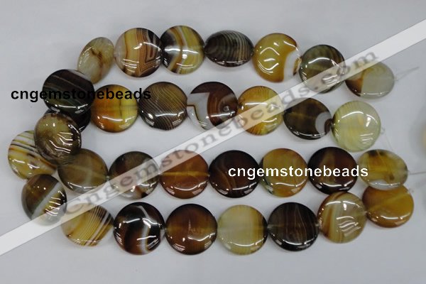 CAG1309 15.5 inches 25mm flat round line agate gemstone beads