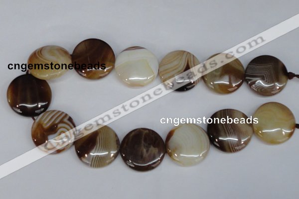 CAG1310 15.5 inches 30mm flat round line agate gemstone beads