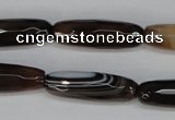 CAG1345 15.5 inches 10*30mm faceted rice line agate gemstone beads