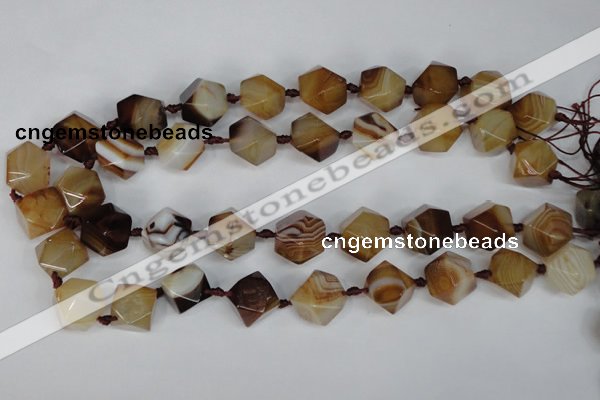 CAG1357 15.5 inches 16*18mm faceted nuggets line agate gemstone beads