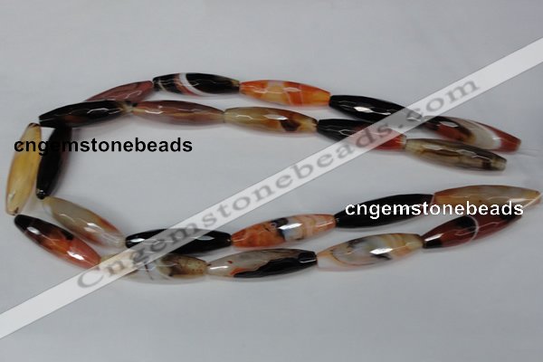 CAG1361 15.5 inches 10*38mm faceted rice line agate gemstone beads