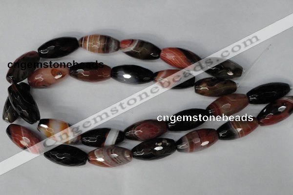 CAG1363 15.5 inches 15*30mm faceted rice line agate gemstone beads