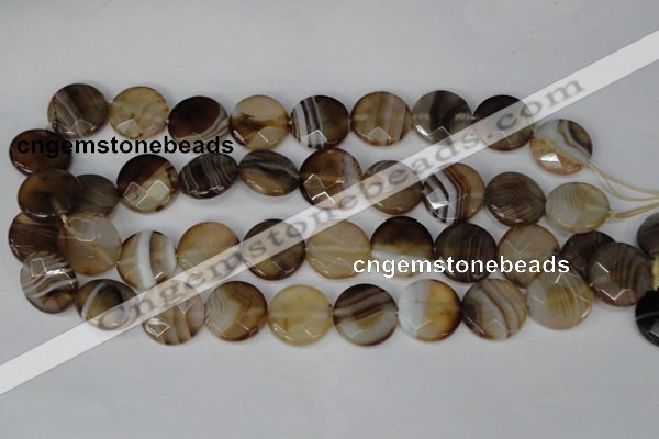 CAG1378 15.5 inches 20mm faceted coin line agate gemstone beads