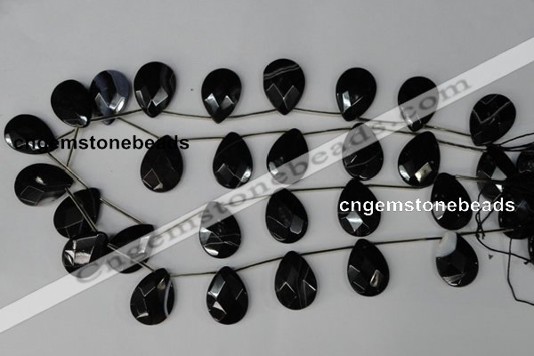 CAG1400 Top-drilled 18*25mm faceted teardrop line agate gemstone beads