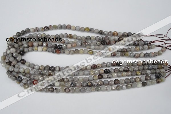 CAG1421 15.5 inches 6mm faceted round silver needle agate beads