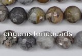CAG1424 15.5 inches 12mm faceted round silver needle agate beads