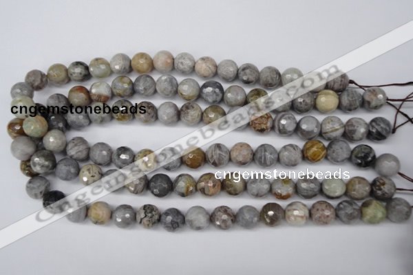 CAG1424 15.5 inches 12mm faceted round silver needle agate beads