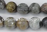 CAG1425 15.5 inches 14mm faceted round silver needle agate beads