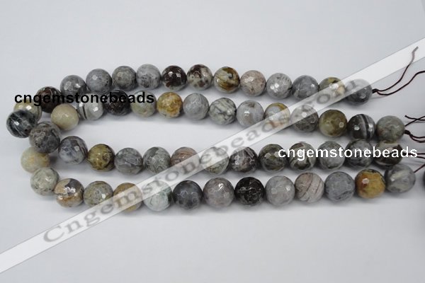 CAG1425 15.5 inches 14mm faceted round silver needle agate beads