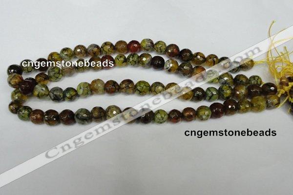 CAG1523 15.5 inches 10mm faceted round fire crackle agate beads