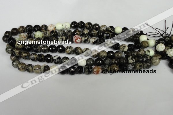 CAG1525 15.5 inches 10mm faceted round fire crackle agate beads