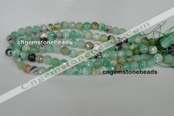 CAG1528 15.5 inches 10mm faceted round fire crackle agate beads