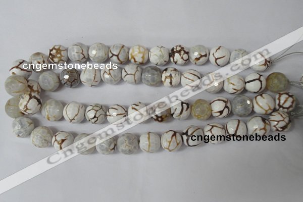 CAG1547 15.5 inches 14mm faceted round fire crackle agate beads