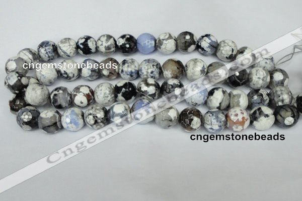 CAG1549 15.5 inches 14mm faceted round fire crackle agate beads