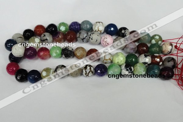 CAG1550 15.5 inches 14mm faceted round fire crackle agate beads