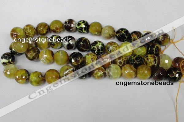 CAG1557 15.5 inches 16mm faceted round fire crackle agate beads