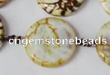 CAG1571 15.5 inches 25mm coin fire crackle agate beads wholesale