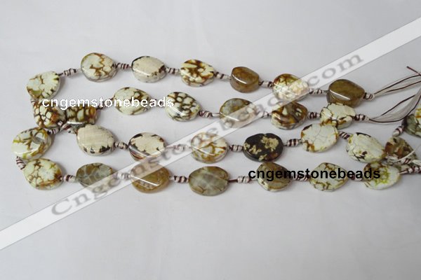 CAG1575 15.5 inches 15*20mm twisted oval fire crackle agate beads