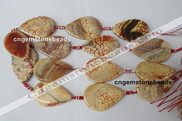 CAG1585 15.5 inches 30*45mm flat teardrop fire crackle agate beads