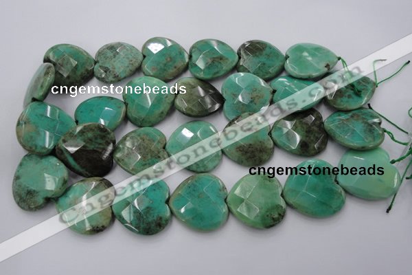 CAG1614 15.5 inches 30*30mm faceted heart green grass agate beads