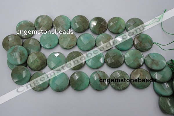 CAG1615 15.5 inches 25mm faceted coin green grass agate beads