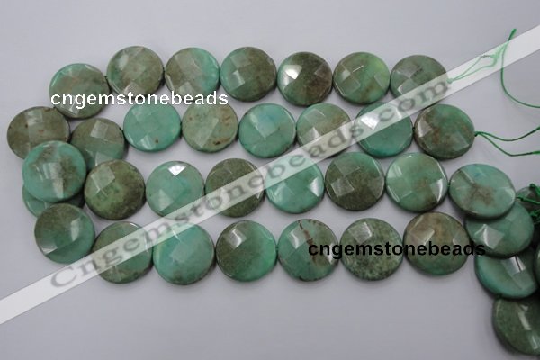 CAG1615 15.5 inches 25mm faceted coin green grass agate beads