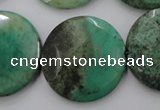 CAG1616 15.5 inches 30mm faceted coin green grass agate beads