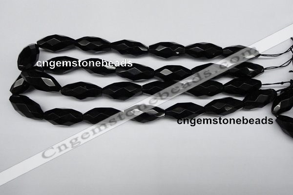 CAG1630 15.5 inches 13*30mm faceted rice black agate gemstone beads