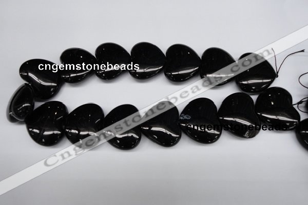 CAG1631 15.5 inches 32*32mm heart black agate gemstone beads