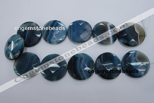 CAG1640 15.5 inches 35mm faceted coin blue agate gemstone beads