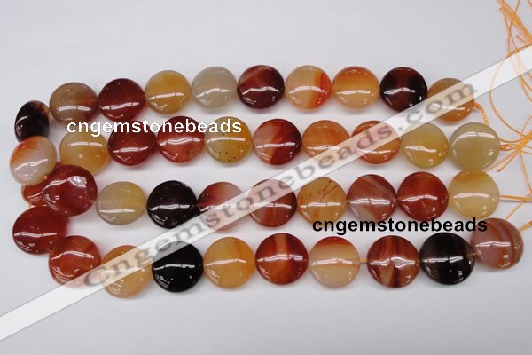 CAG1650 15.5 inches 20mm flat round red agate gemstone beads