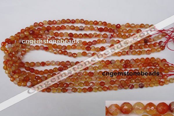 CAG1655 15.5 inches 6mm faceted round red agate gemstone beads