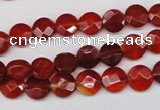 CAG1675 15.5 inches 8mm faceted coin red agate gemstone beads