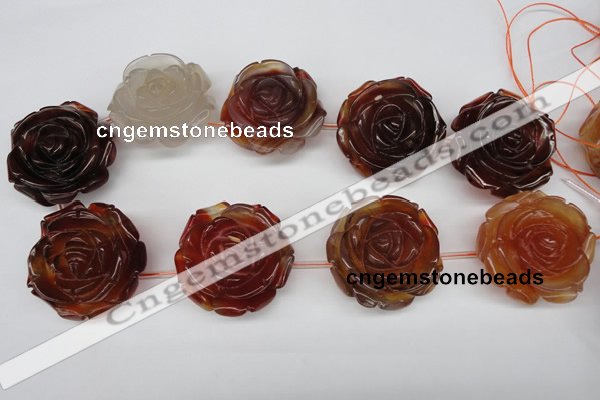 CAG1681 15.5 inches 30mm carved flower red agate gemstone beads