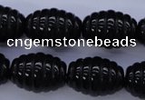 CAG1693 15.5 inches 15*20mm carved rice black agate beads