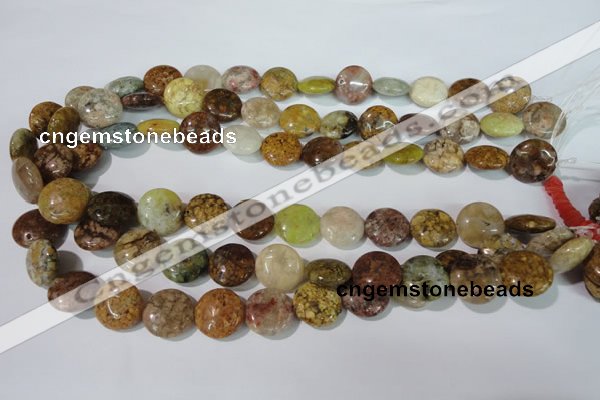 CAG1726 15.5 inches 15mm flat round rainbow agate beads wholesale