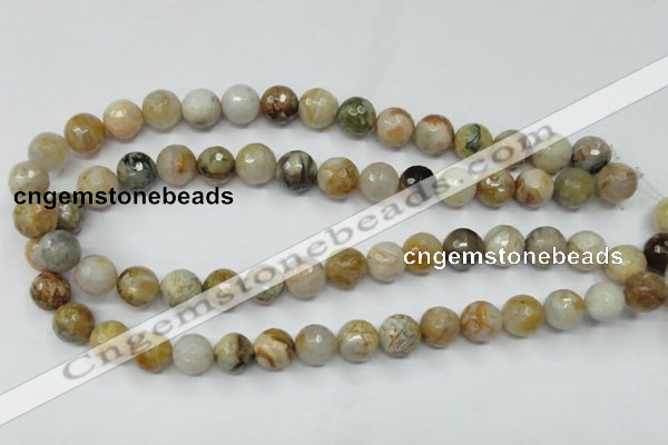 CAG1834 15.5 inches 12mm faceted round bamboo leaf agate beads