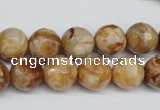 CAG1888 15.5 inches 12mm faceted round lemon crazy lace agate beads